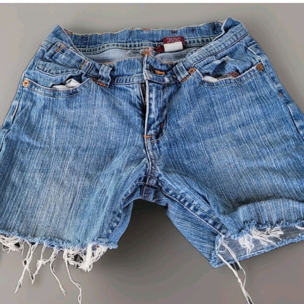 Bongo Womens Denim Cut Off Shorts Medium Wash Distressed Frayed Hem Size 7